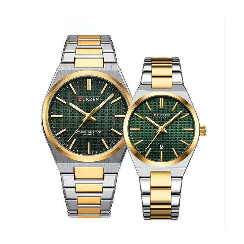 Curren Green Dial Two-tone Couple Watch- 8439